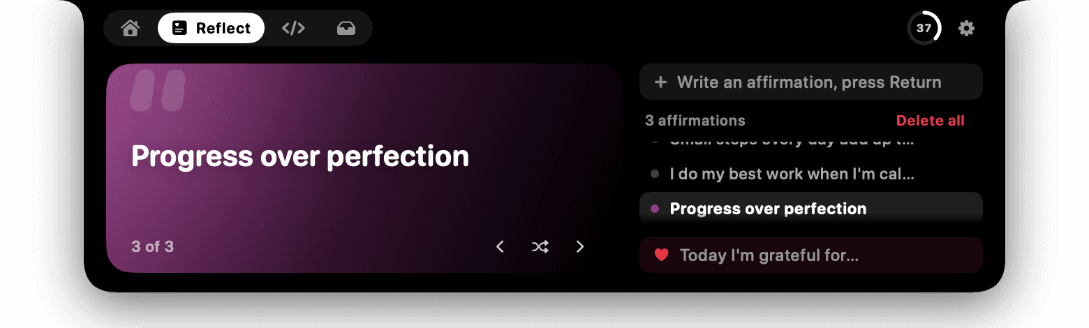 The Reflect tab in the open notch