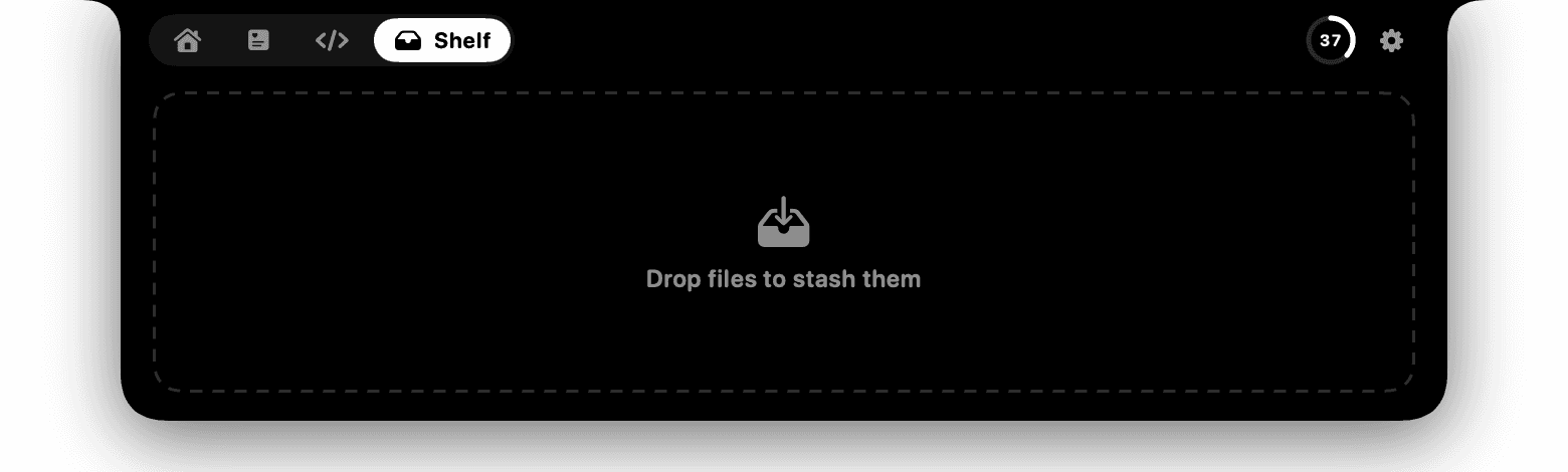 The Shelf tab in the open notch